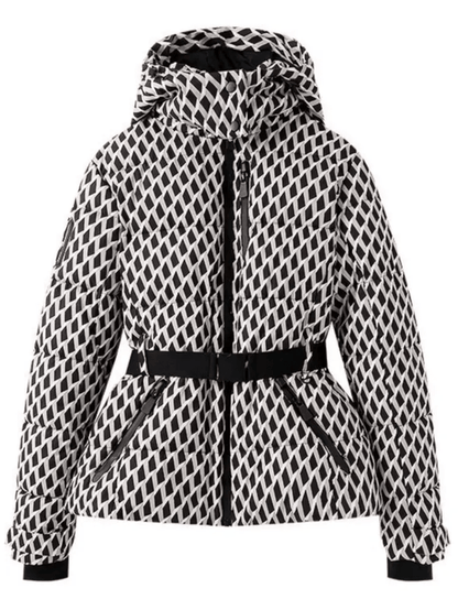 Daunenjacke für Damen | Kapuze, Gürtel | Winter
