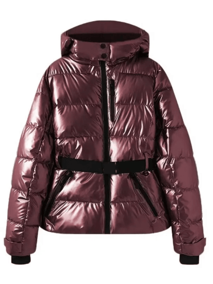 Daunenjacke für Damen | Kapuze, Gürtel | Winter