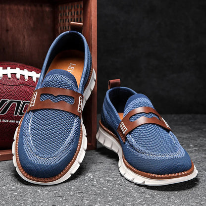 Men's mesh penny loafers with leather trim detail