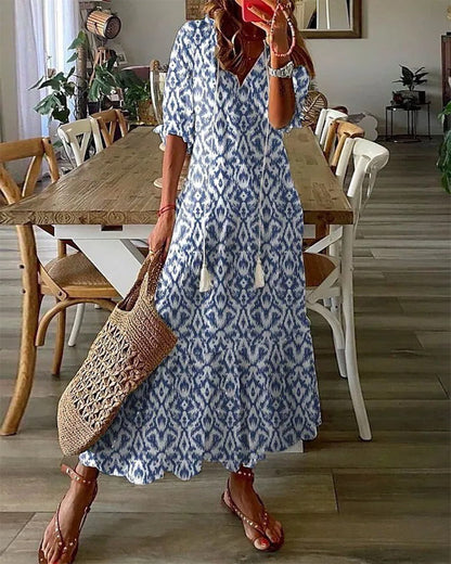 Sommerkleid Damen | Boho Maxi mit Ikat-Print