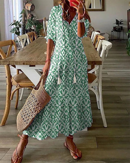 Sommerkleid Damen | Boho Maxi mit Ikat-Print
