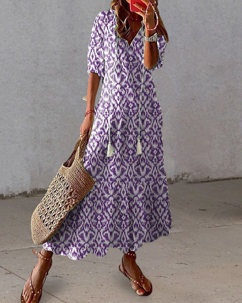 Sommerkleid Damen | Boho Maxi mit Ikat-Print