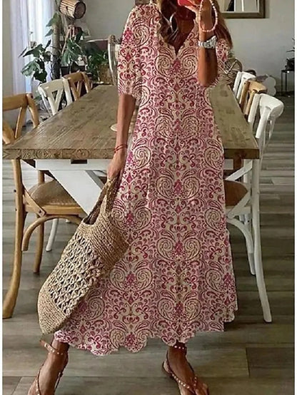 Sommerkleid Damen | Boho Maxi mit Ikat-Print