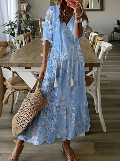 Sommerkleid Damen | Boho Maxi mit Ikat-Print