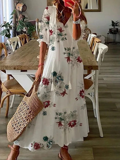 Sommerkleid Damen | Boho Maxi mit Ikat-Print