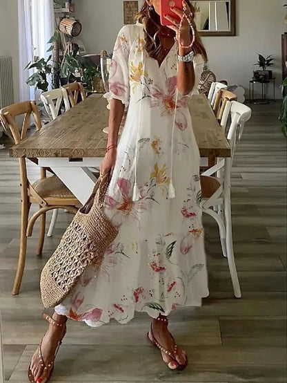 Sommerkleid Damen | Boho Maxi mit Ikat-Print