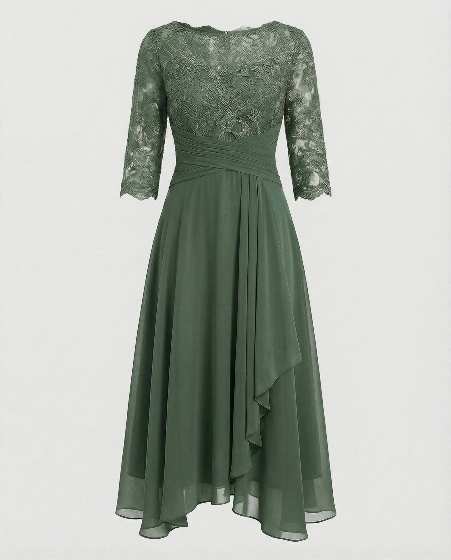 Midikleid Damen | Romantisches Spitzen-Oberteil & Fließender Zipfelsaum