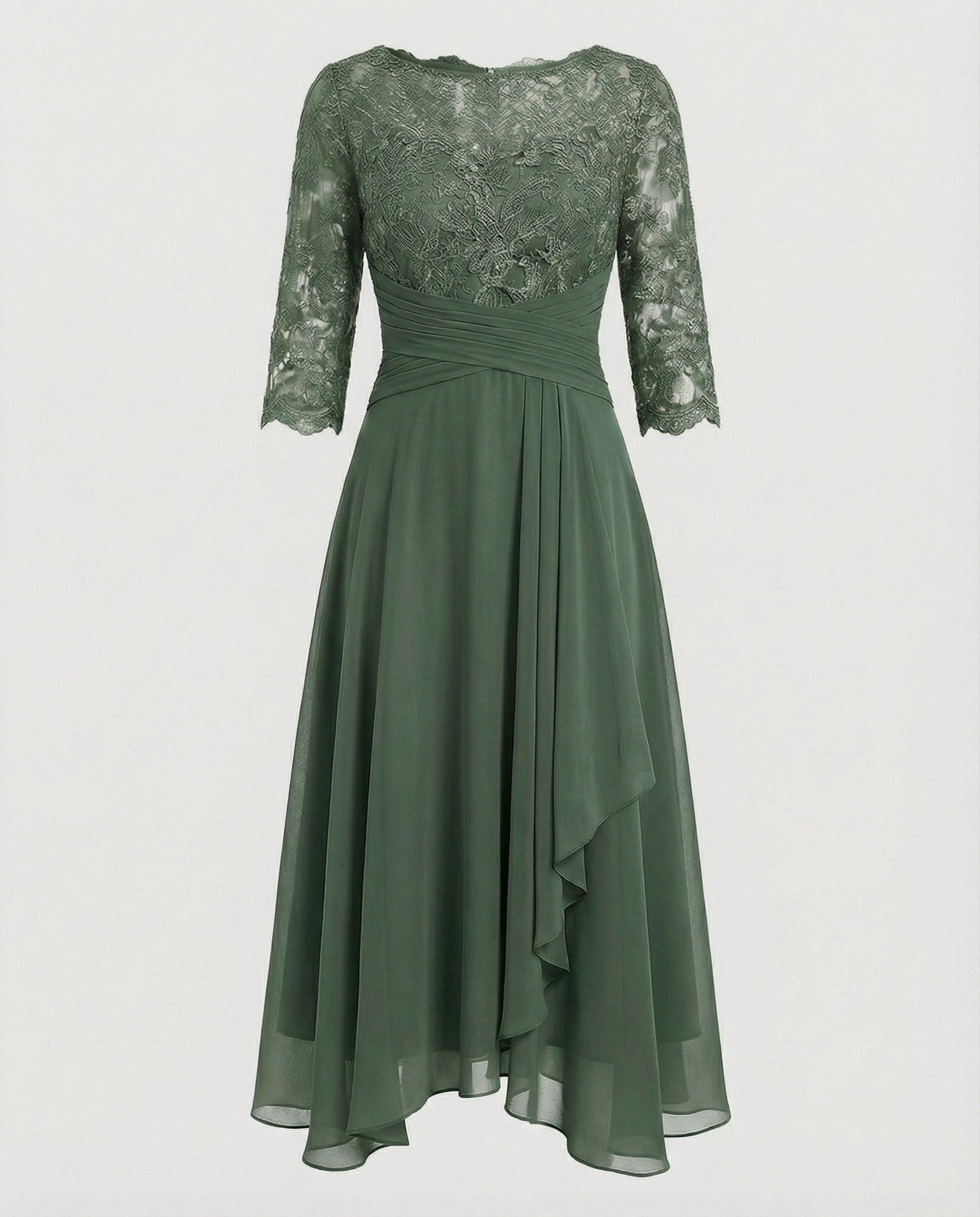 Midikleid Damen | Romantisches Spitzen-Oberteil & Fließender Zipfelsaum