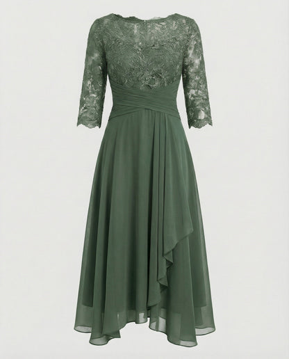 Midikleid Damen | Romantisches Spitzen-Oberteil & Fließender Zipfelsaum