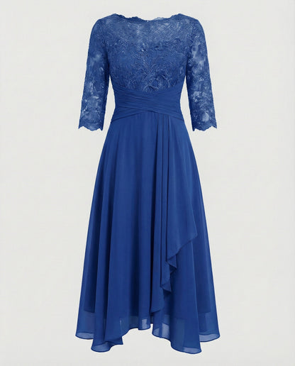 Midikleid Damen | Romantisches Spitzen-Oberteil & Fließender Zipfelsaum
