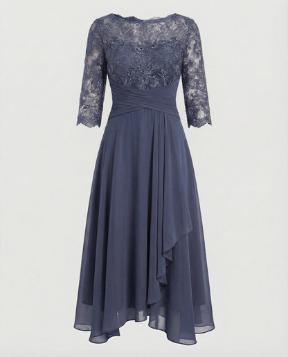 Midikleid Damen | Romantisches Spitzen-Oberteil & Fließender Zipfelsaum