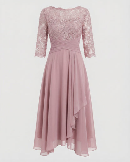 Midikleid Damen | Romantisches Spitzen-Oberteil & Fließender Zipfelsaum