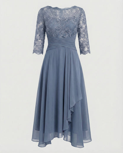 Midikleid Damen | Romantisches Spitzen-Oberteil & Fließender Zipfelsaum
