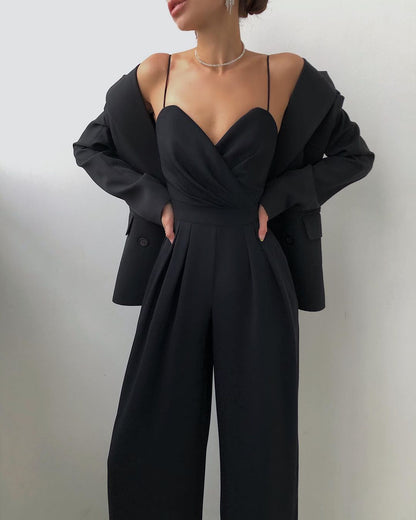 Jumpsuit Damen | Eleganter Sweetheart-Ausschnitt & Weites Palazzo-Bein
