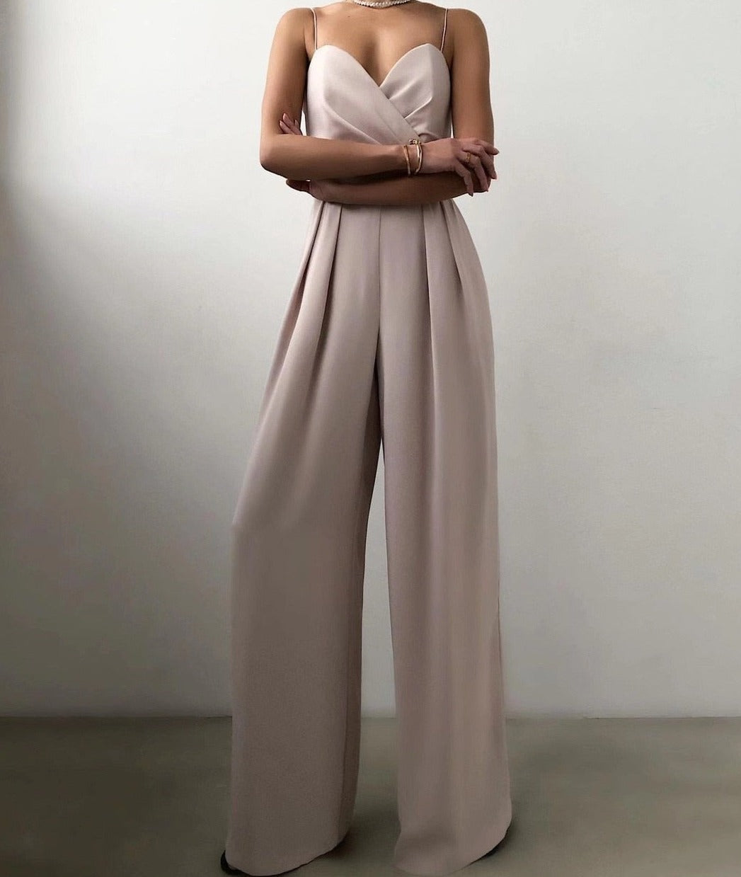 Jumpsuit Damen | Eleganter Sweetheart-Ausschnitt & Weites Palazzo-Bein