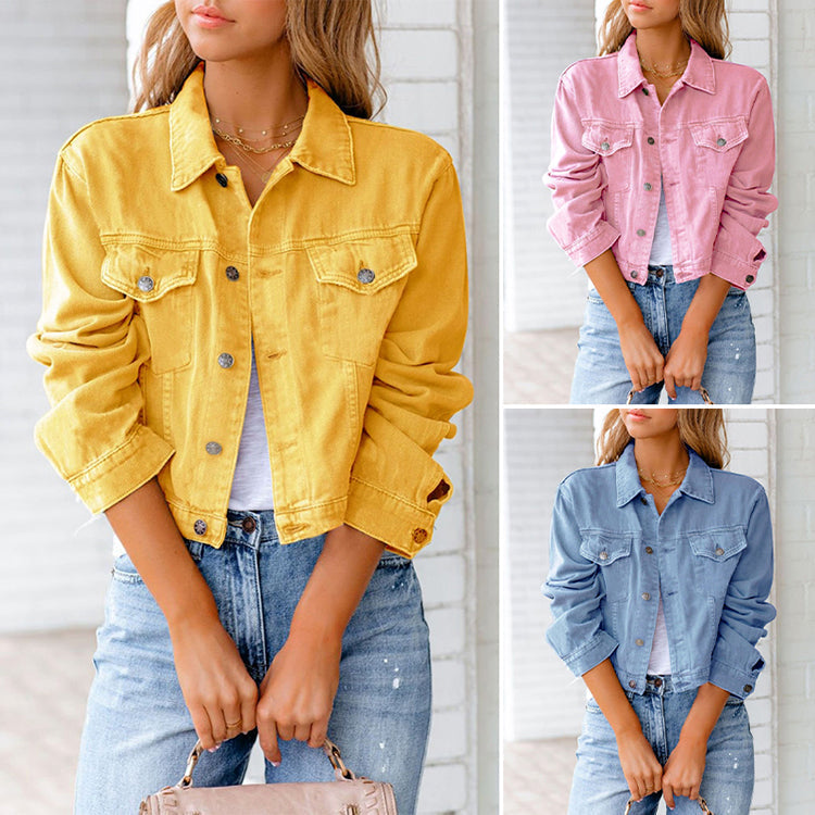Einfarbige Denimjacke für Damen 1