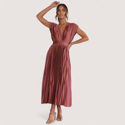 Plissiertes Kleid Damen | Tiefer V-Ausschnitt & Festliche Eleganz