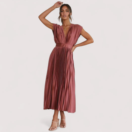 Plissiertes Kleid Damen | Tiefer V-Ausschnitt & Festliche Eleganz