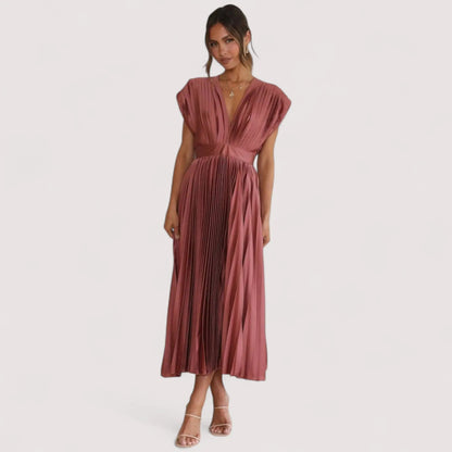 Plissiertes Kleid Damen | Tiefer V-Ausschnitt & Festliche Eleganz