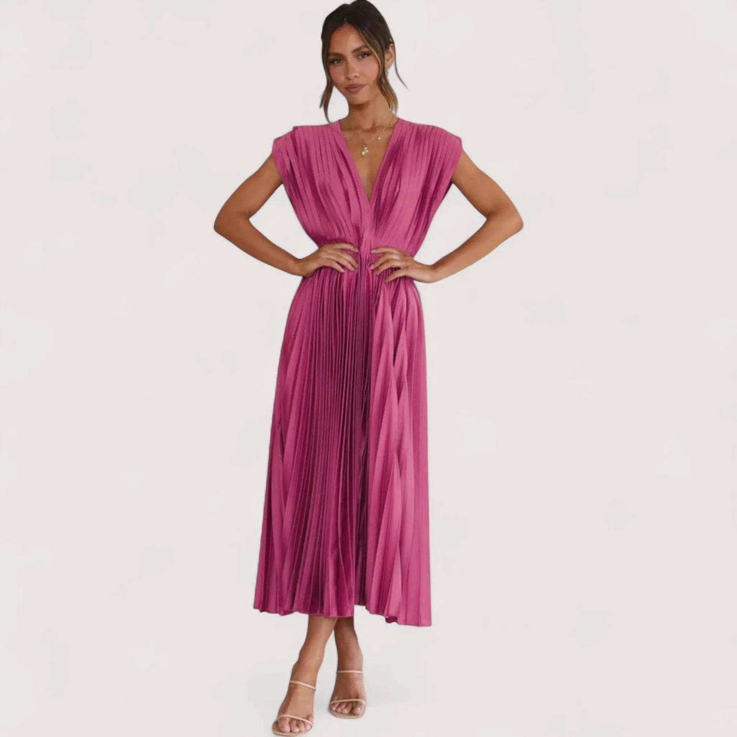 Plissiertes Kleid Damen | Tiefer V-Ausschnitt & Festliche Eleganz