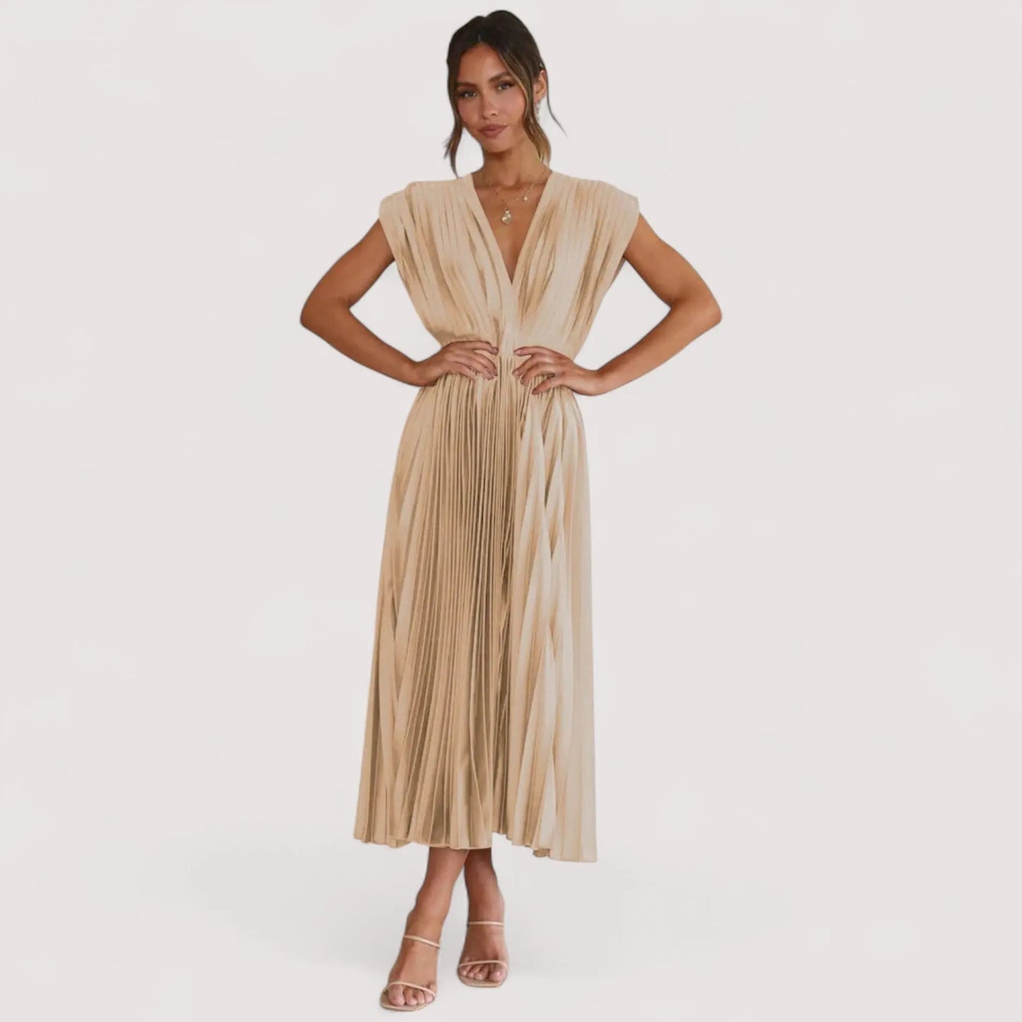 Plissiertes Kleid Damen | Tiefer V-Ausschnitt & Festliche Eleganz