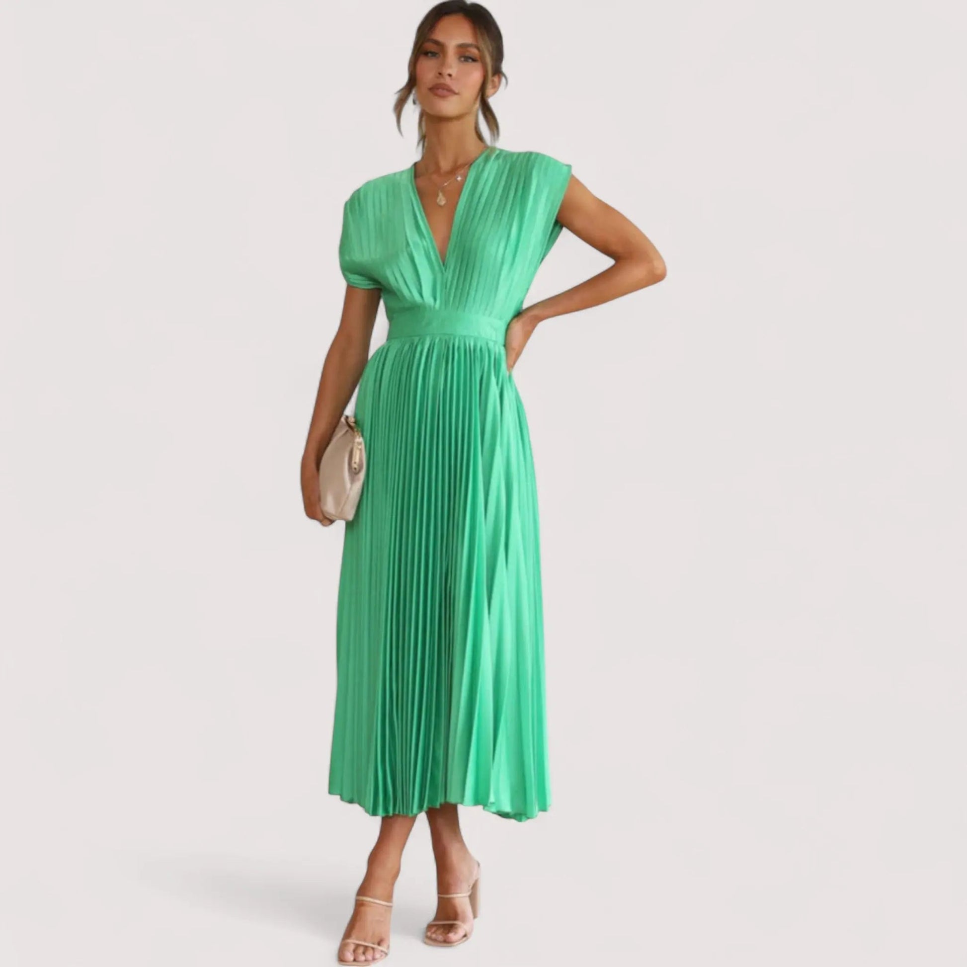 Plissiertes Kleid Damen | Tiefer V-Ausschnitt & Festliche Eleganz