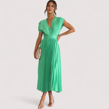 Plissiertes Kleid Damen | Tiefer V-Ausschnitt & Festliche Eleganz