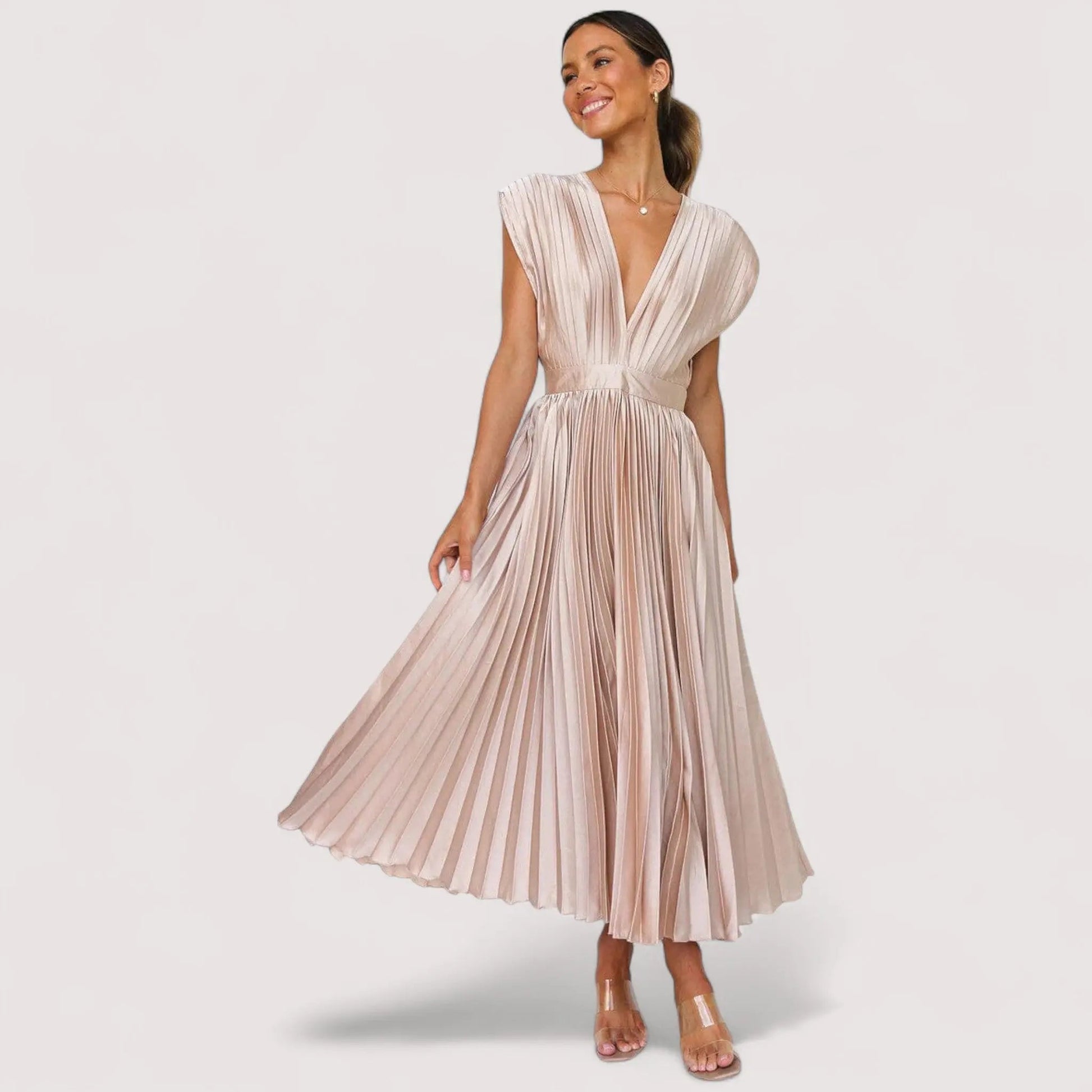 Plissiertes Kleid Damen | Tiefer V-Ausschnitt & Festliche Eleganz