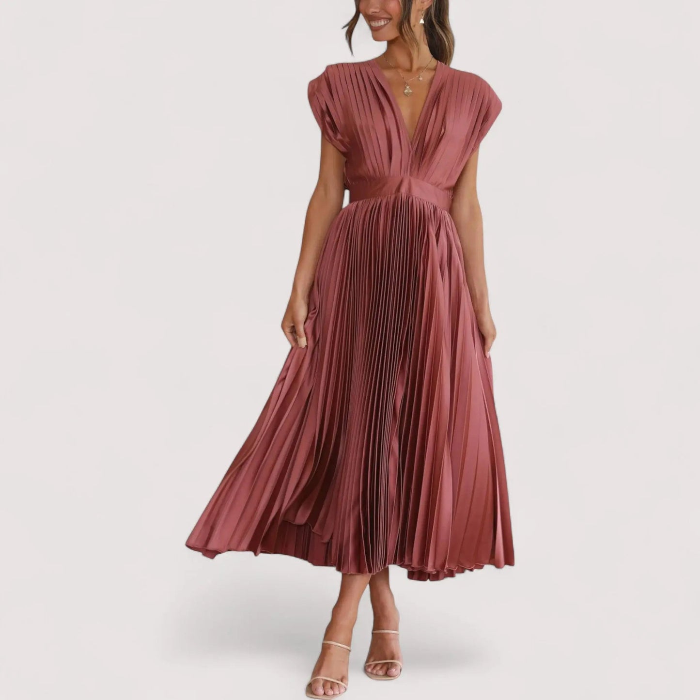 Plissiertes Kleid Damen | Tiefer V-Ausschnitt & Festliche Eleganz