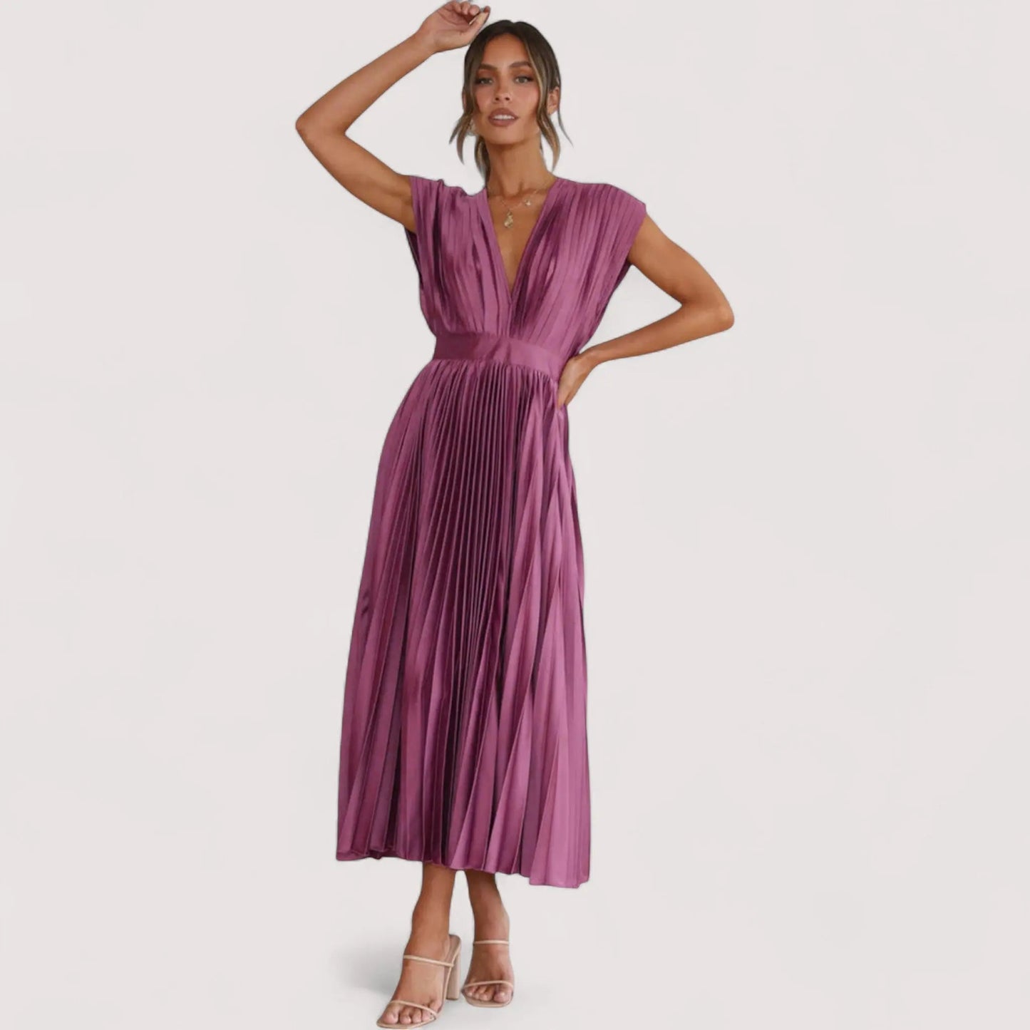 Plissiertes Kleid Damen | Tiefer V-Ausschnitt & Festliche Eleganz