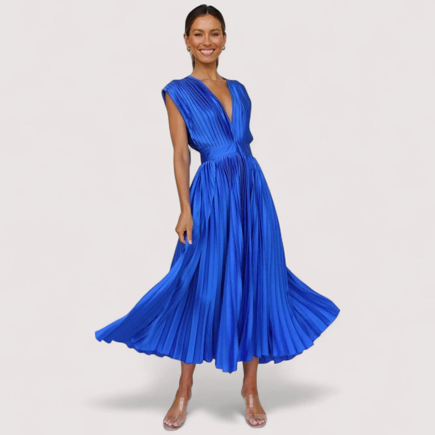 Plissiertes Kleid Damen | Tiefer V-Ausschnitt & Festliche Eleganz