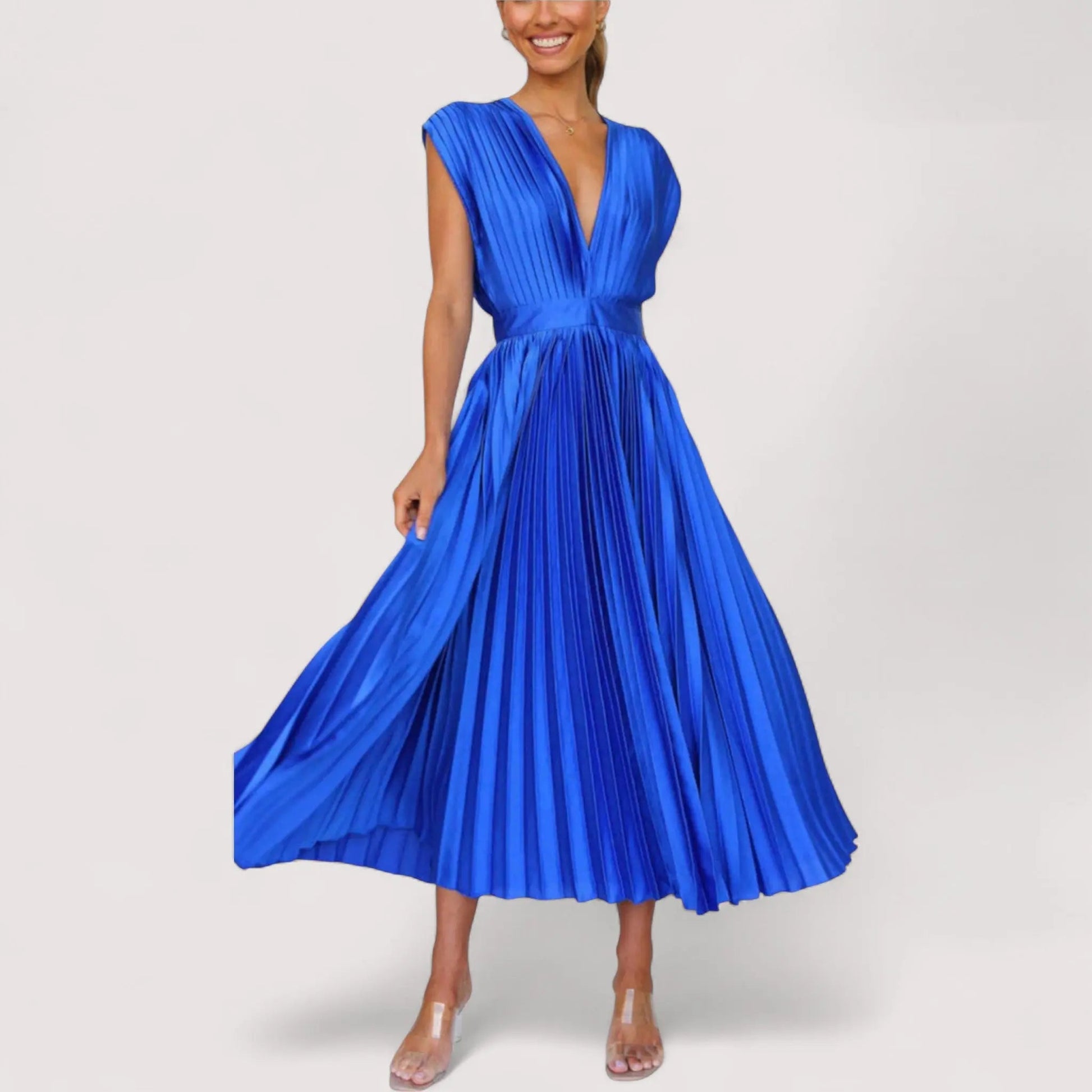 Plissiertes Kleid Damen | Tiefer V-Ausschnitt & Festliche Eleganz