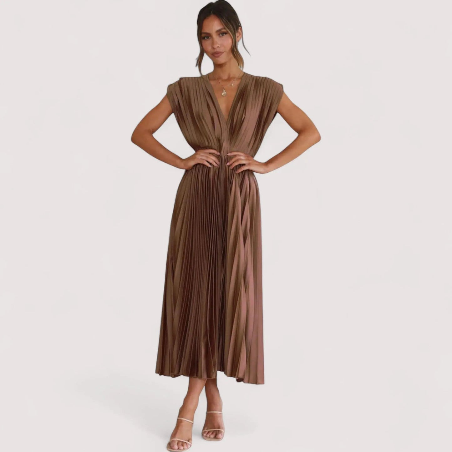 Plissiertes Kleid Damen | Tiefer V-Ausschnitt & Festliche Eleganz