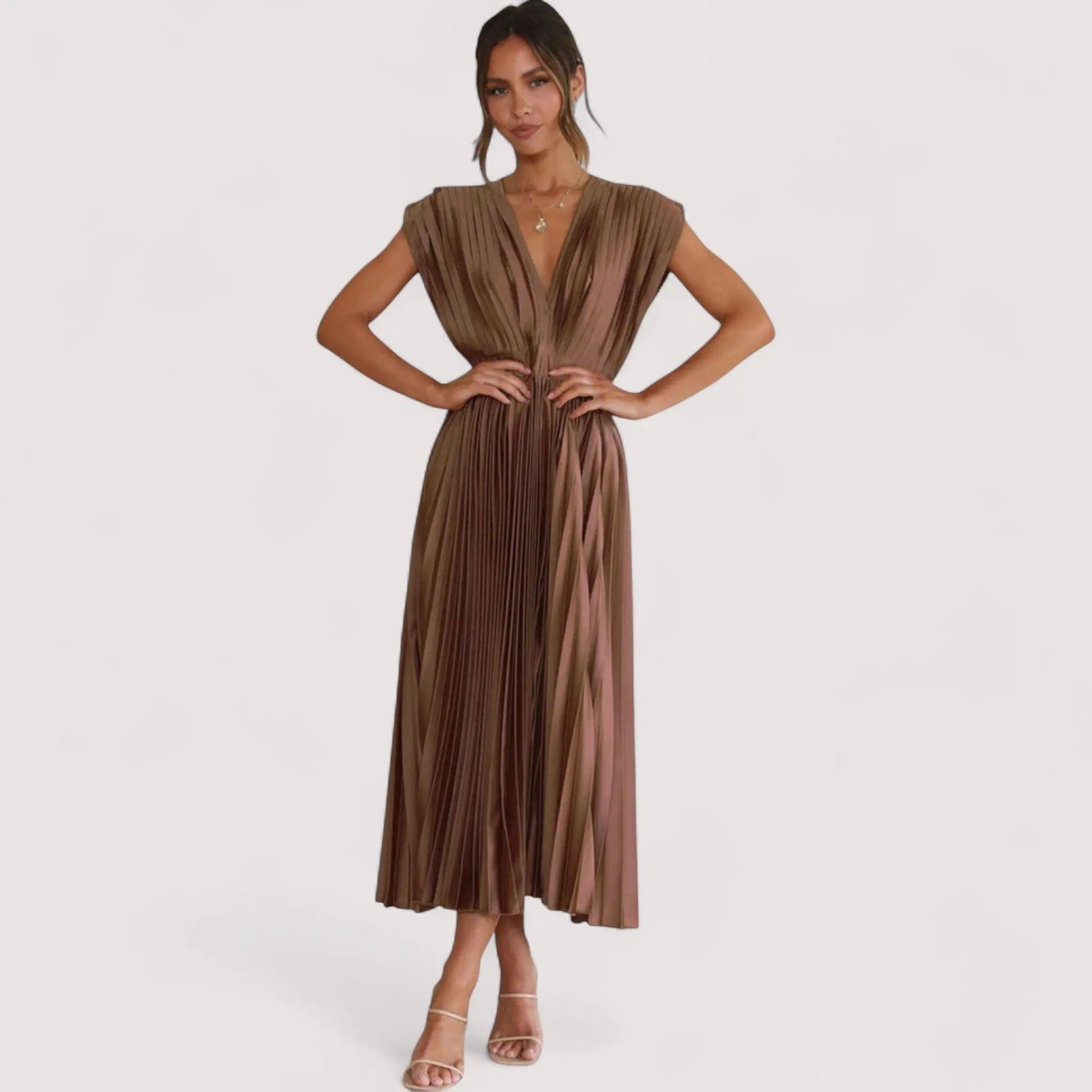 Plissiertes Kleid Damen | Tiefer V-Ausschnitt & Festliche Eleganz