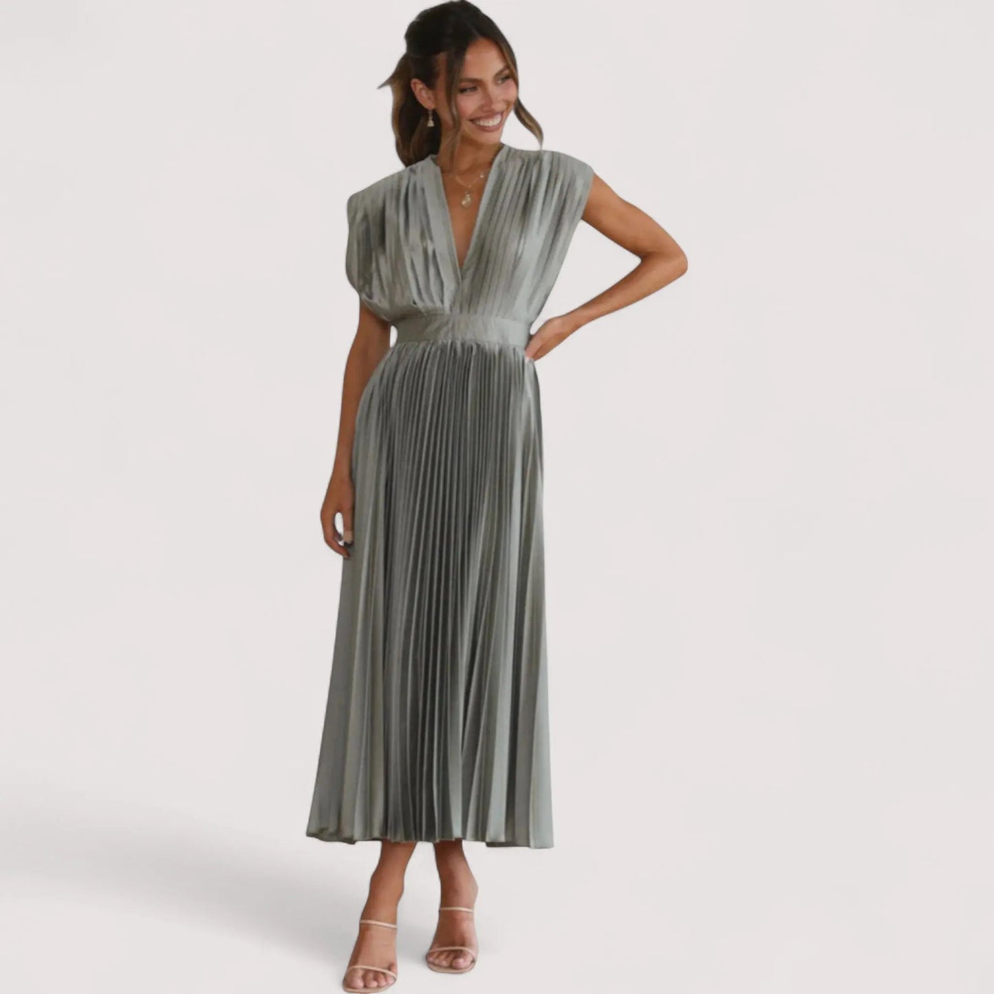 Plissiertes Kleid Damen | Tiefer V-Ausschnitt & Festliche Eleganz