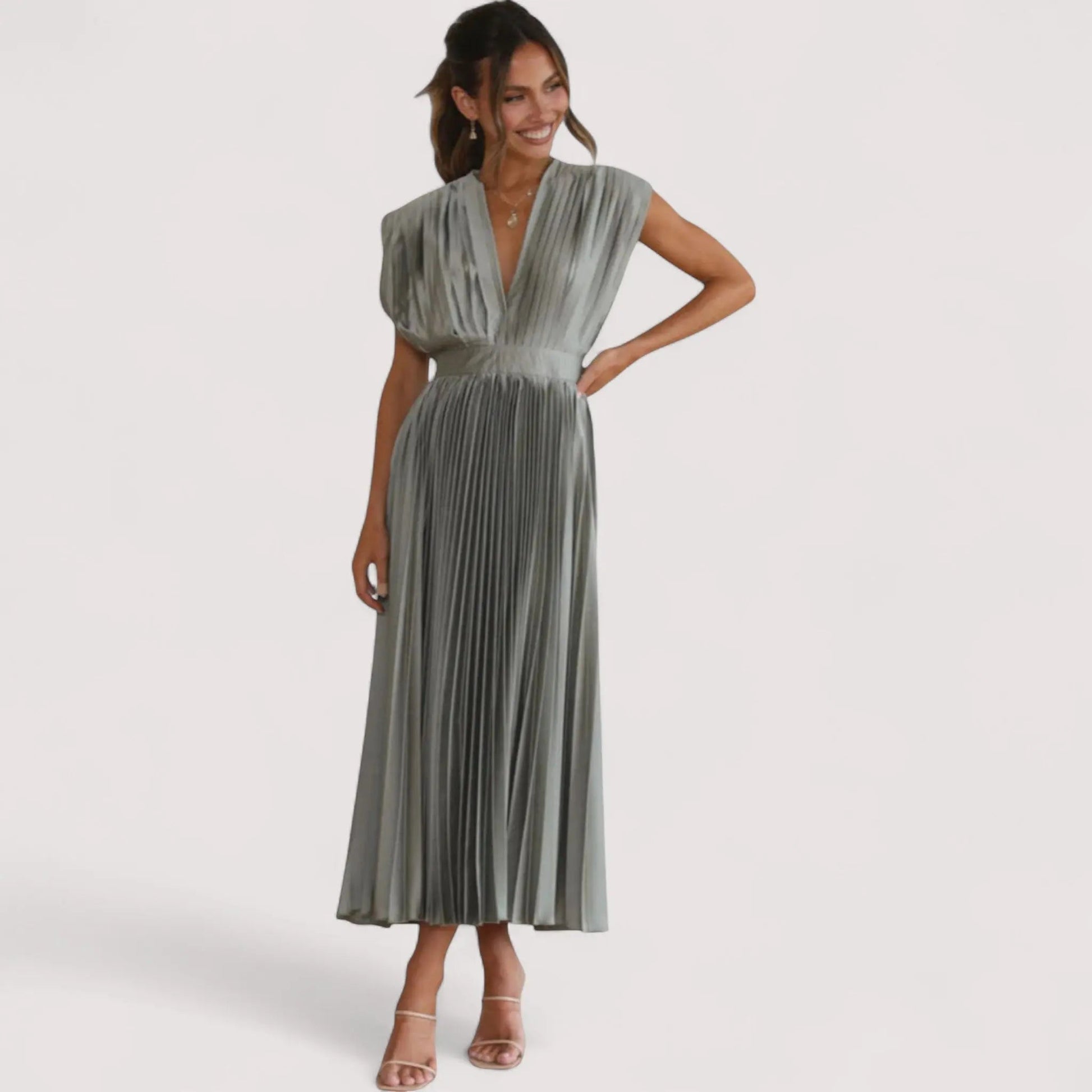 Plissiertes Kleid Damen | Tiefer V-Ausschnitt & Festliche Eleganz