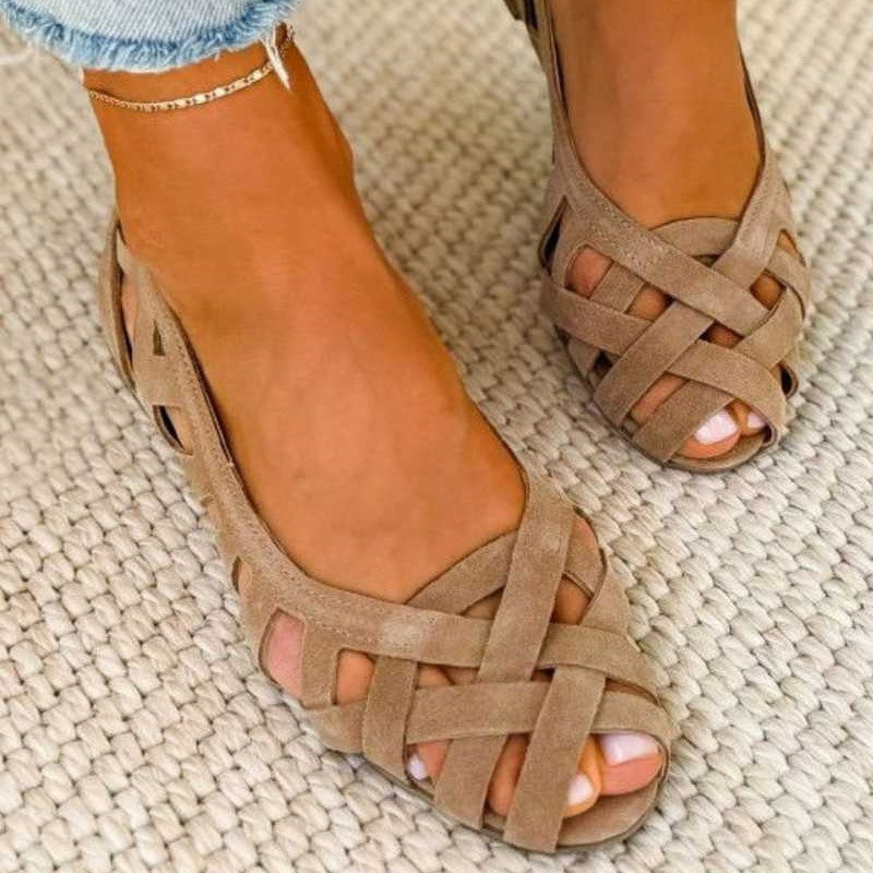 Damen Komfort-Sandalen Flach | Geflochtene Käfig-Riemen & Peep Toe