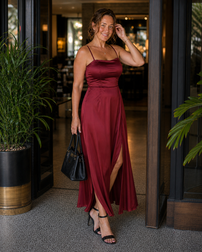 Maxi Kleid Damen | Elegantes Trägerkleid mit Schlitz
