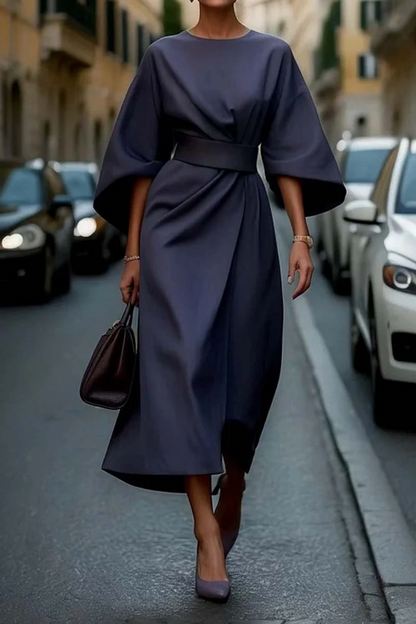Midikleid Damen | Laternenärmel & Taillengürtel