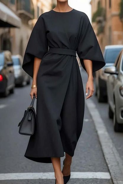 Midikleid Damen | Laternenärmel & Taillengürtel