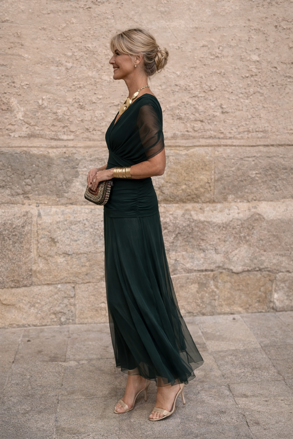 Maxi Kleid Damen | V-Ausschnitt & Fließender Chiffon-Rock