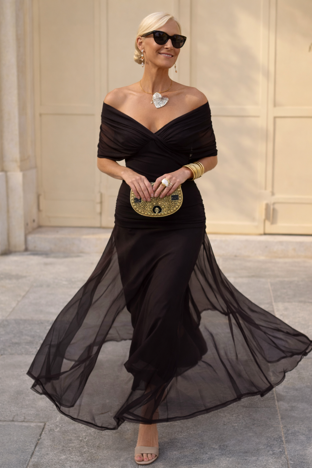 Maxi Kleid Damen | V-Ausschnitt & Fließender Chiffon-Rock
