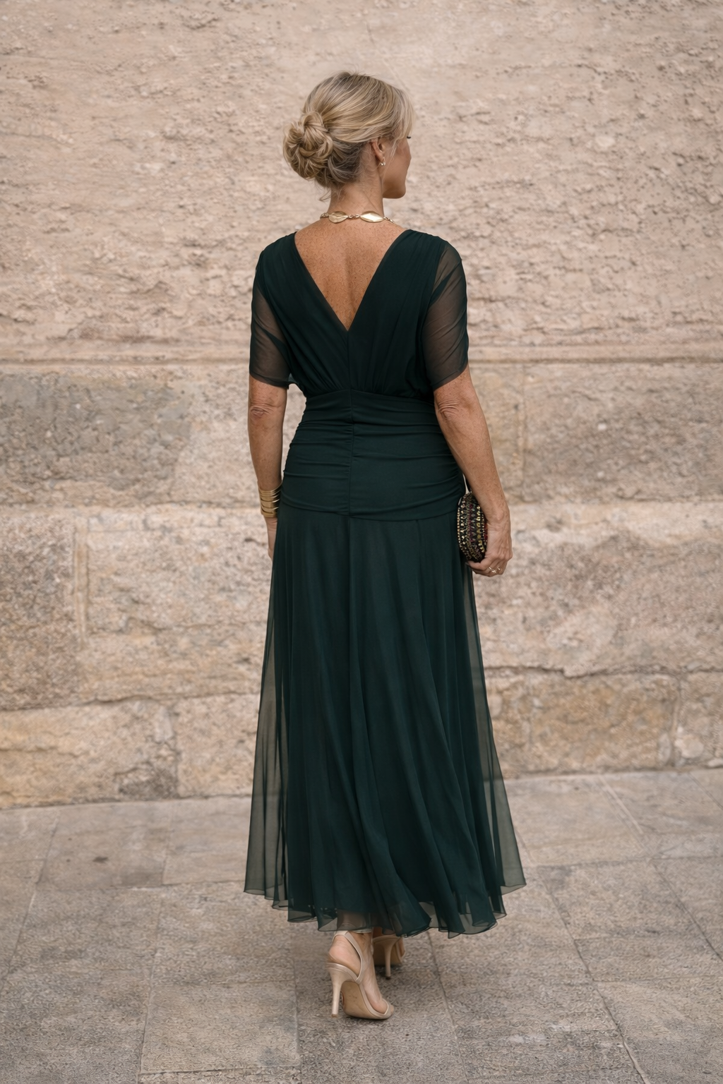 Maxi Kleid Damen | V-Ausschnitt & Fließender Chiffon-Rock