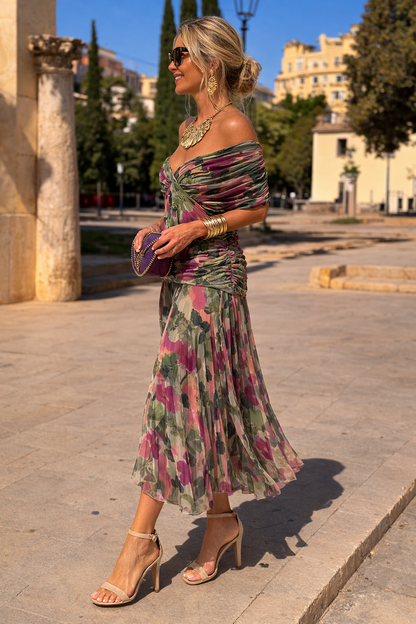 Maxi Kleid Damen | V-Ausschnitt & Fließender Chiffon-Rock