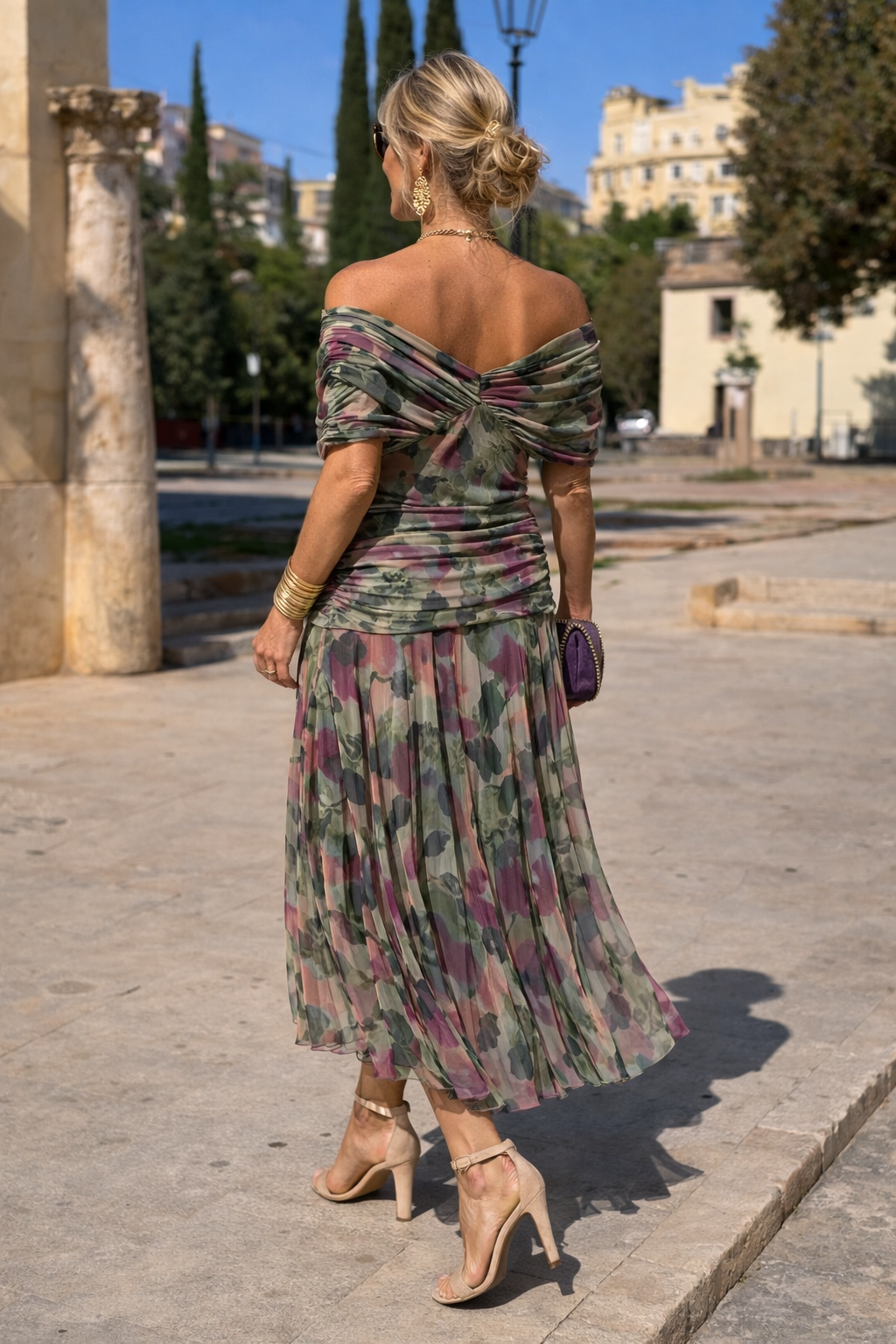 Maxi Kleid Damen | V-Ausschnitt & Fließender Chiffon-Rock