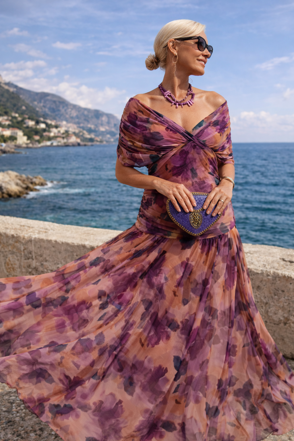 Maxi Kleid Damen | V-Ausschnitt & Fließender Chiffon-Rock