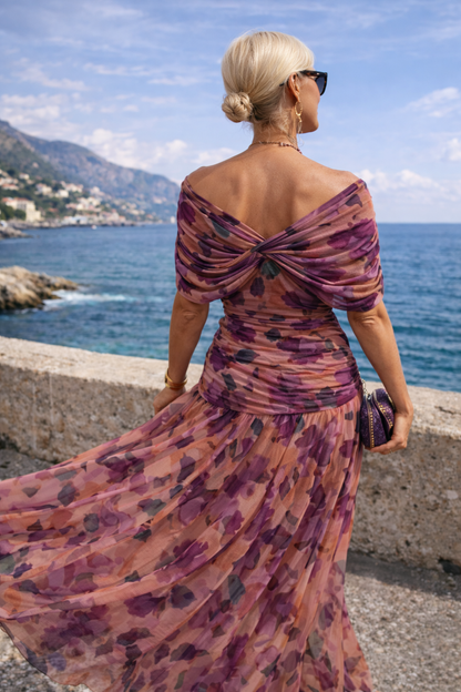 Maxi Kleid Damen | V-Ausschnitt & Fließender Chiffon-Rock