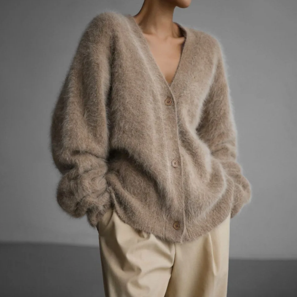 Elena - Damen kaschmir Strickjacke mit V-Ausschnitt 0