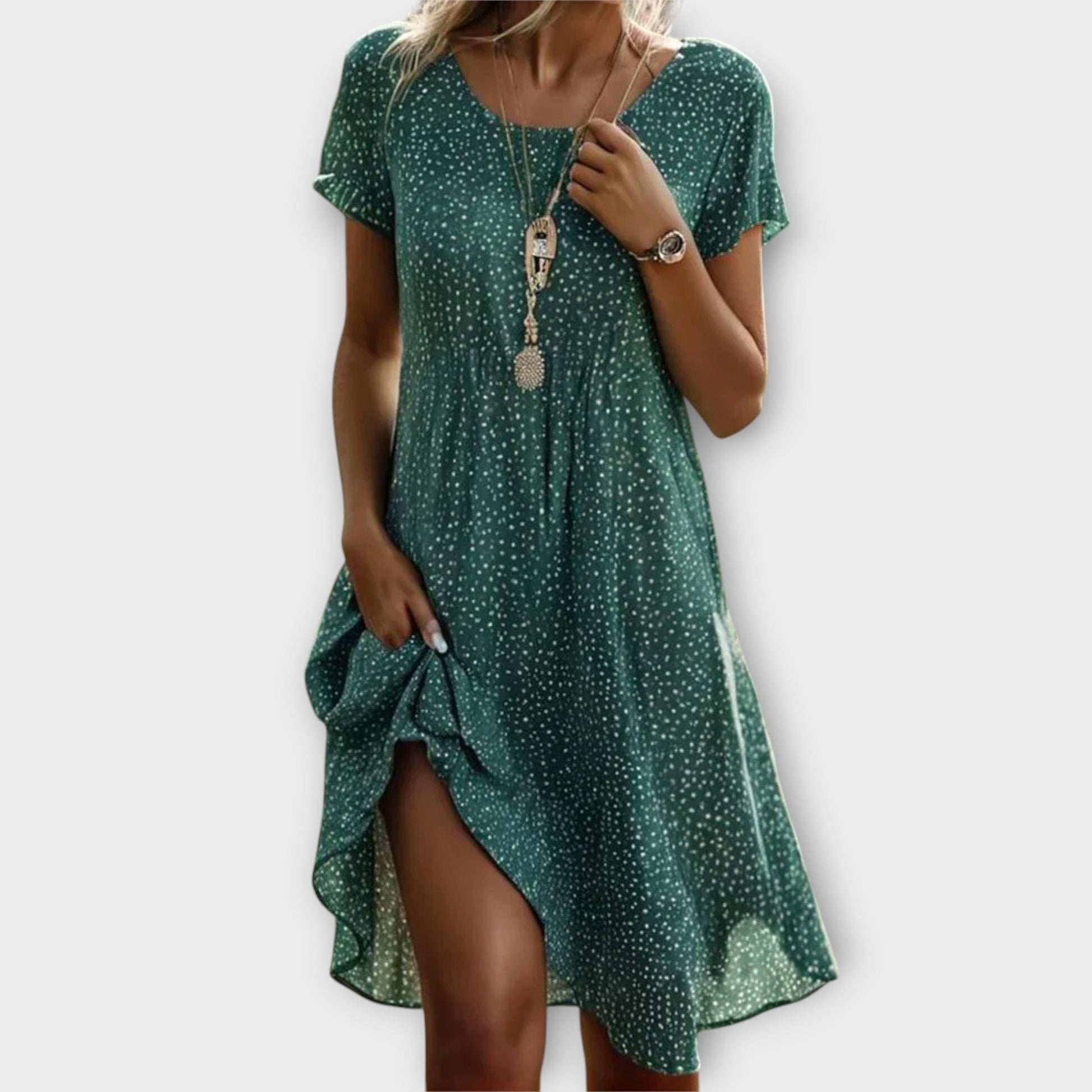 Midi Kleid Damen | Punkte-Print & Asymmetrischer Saum