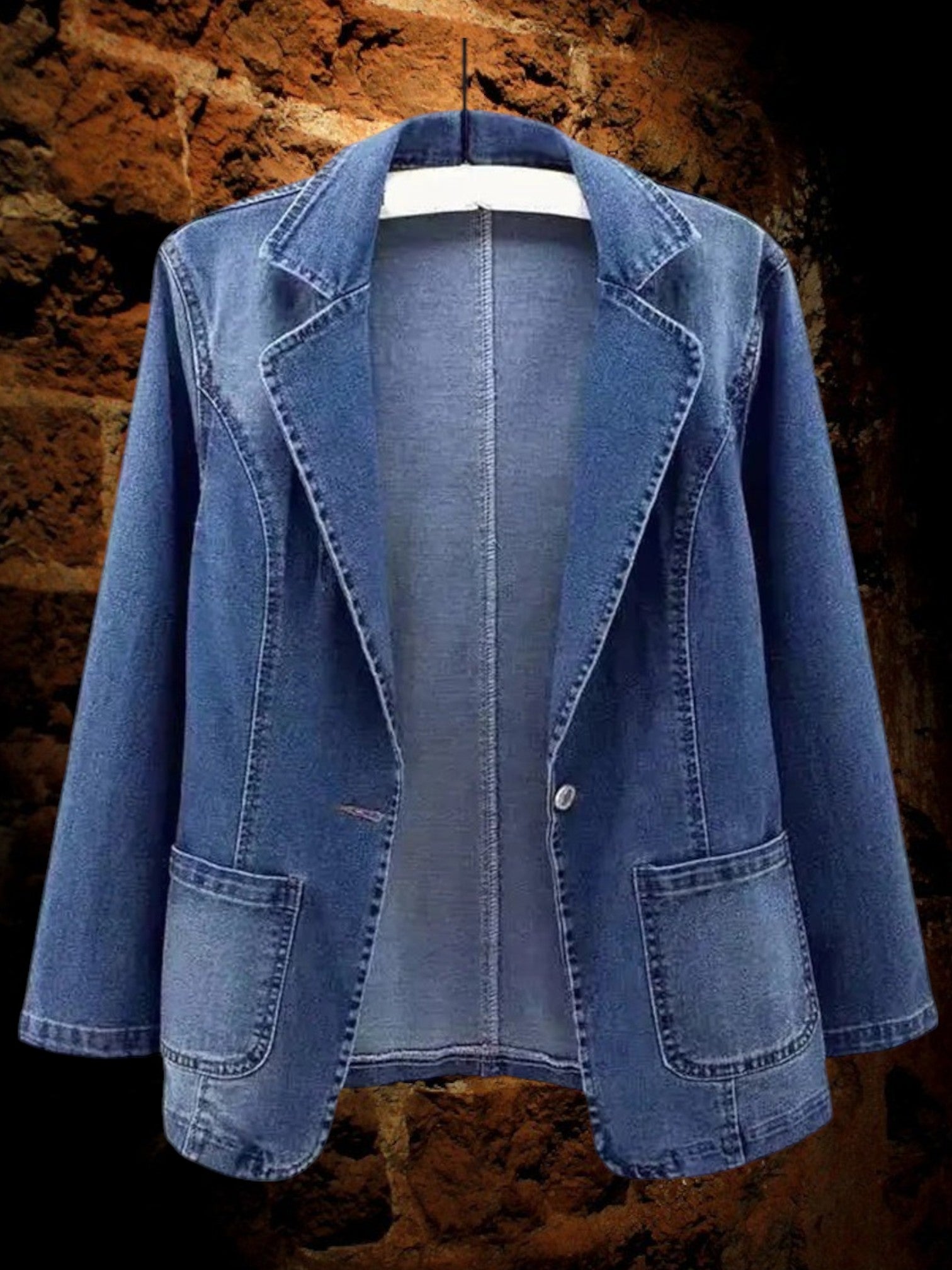 Emma | Stilvoller Denim Blazer für Damen in Blau mit Knopfverschluss und langem Arm